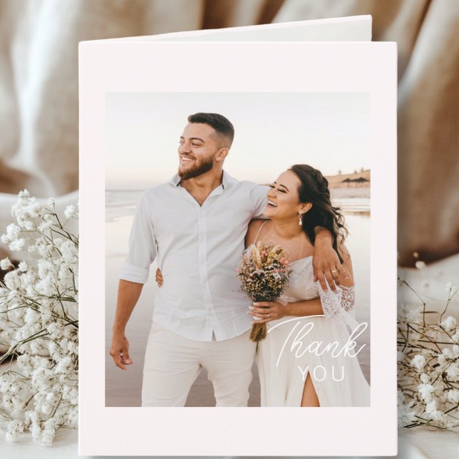 Hochzeitshandschrift Danke 3 Fotos Hellrosa (Modern, Minimal, Wedding "Thank You" Card, 3 Photos.)