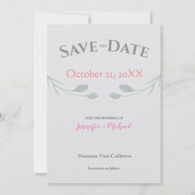 Hochzeitsheirat Minimalistisch Chic Gray Floral Save The Date (Vorderseite)