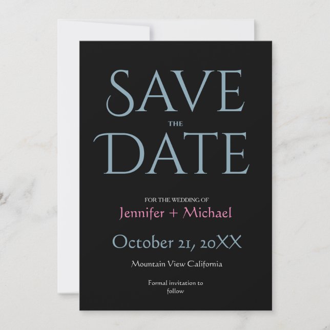 Hochzeitsheirat Minimalistisch Modernes Schwarzes Save The Date (Vorderseite)