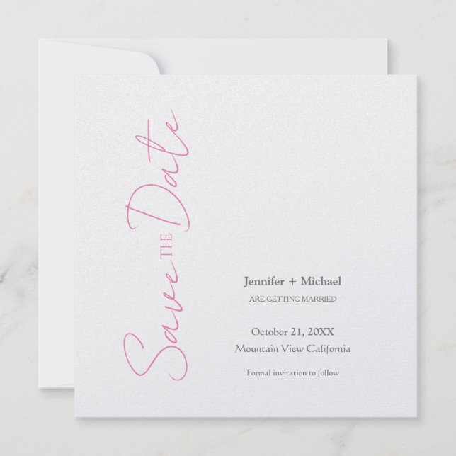 Hochzeitsheirat Minimalistische Kalligrafie Pink W Save The Date (Vorderseite)