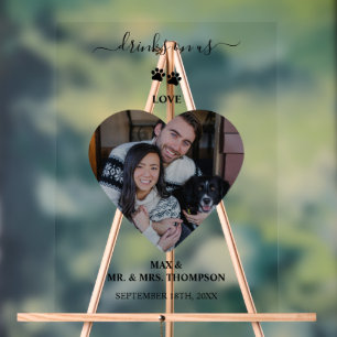 Hochzeitsherz-Foto-Kuchen-Hunde-Drinks auf uns Acrylschild