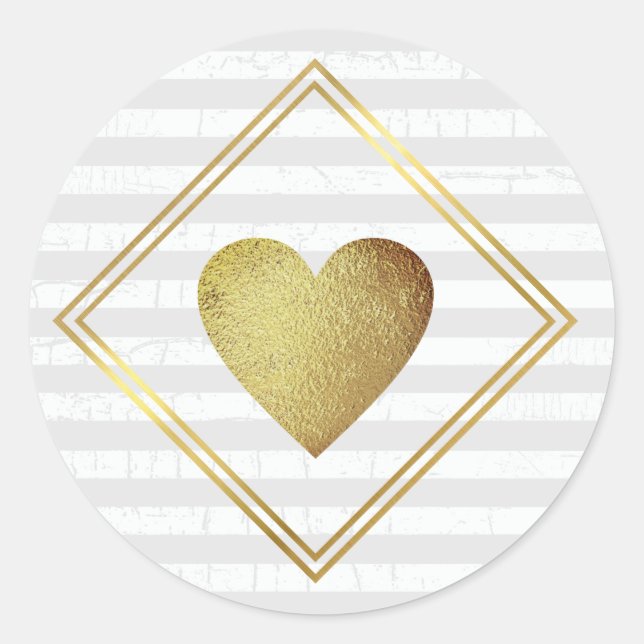 Hochzeitsherz Imitate Liebe Gold Runder Aufkleber (Vorderseite)