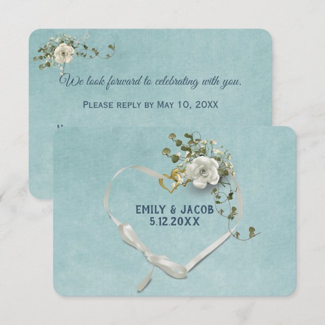 Hochzeitsherz UAWG on Aqua Einladung (Vorne/Hinten)