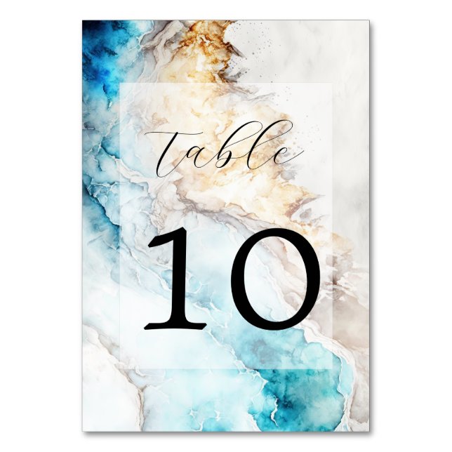 Hochzeitshochzeit in Luxus-Blau- und Goldmarmor-Ti Tischnummer (Vorderseite)