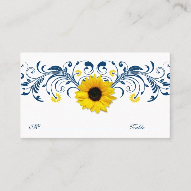 HochzeitsHochzeit mit blauer Sonnenblume in Platzk Platzkarte (Vorderseite)