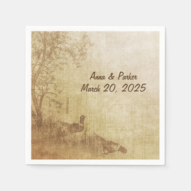 Hochzeitshochzeit mit Fasanen Serviette (Vorderseite)