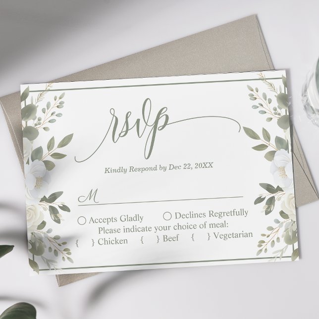 Hochzeitshochzeit von Elfenbein und Sage Script RSVP Karte (Von Creator hochgeladen)