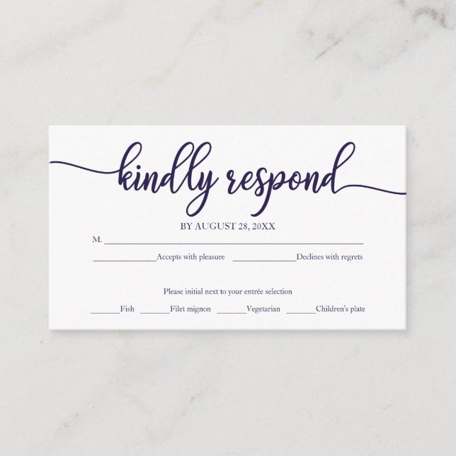 Hochzeitshochzeit von Navy Blue and White Calligra Begleitkarte (Vorderseite)