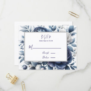 Hochzeitshochzeit von Navy Blue Peonies & White Ro Einladungspostkarte