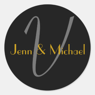 Hochzeitshöfe: Monogram V Gold Siegel Runder Aufkleber