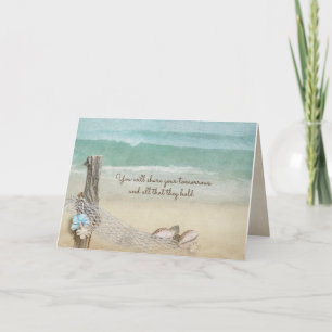 Hochzeitsholz und Wassernetz mit Muscheln Karte