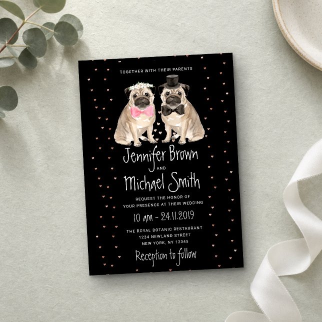 Hochzeitshund aus schwarzem Mops Einladung (Von Creator hochgeladen)