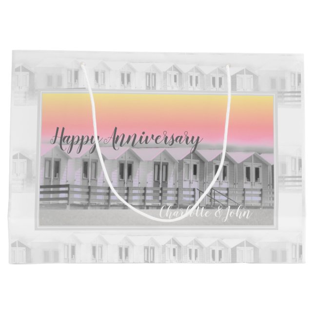 Hochzeitshütten am Sonnenuntergang Geschenktasche Große Geschenktüte (Rückseite)