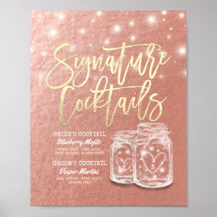 Hochzeitsignatur Drink Menü Mason Jars Rose Gold Poster
