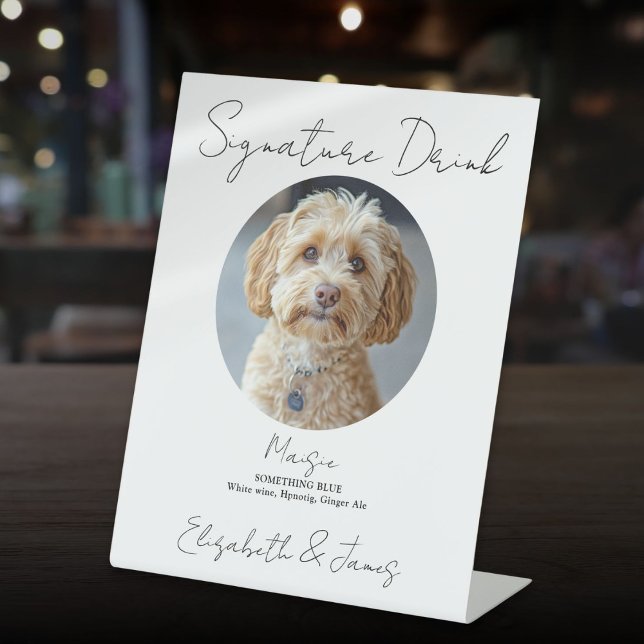 Hochzeitsignatur Trinkhund Foto Sockelschild (Wedding Signature Drink Pet Dog Photo Pedestal Sign)