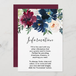 Hochzeitsinfo für Blume der Watercolor Burgund Nav Einladung