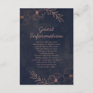 Hochzeitsinformationen für Navy Blue & Rose Gold F Begleitkarte