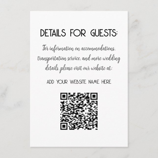 Hochzeitsinformationen Gäste QR Code Elegant MInim Begleitkarte (Vorderseite)