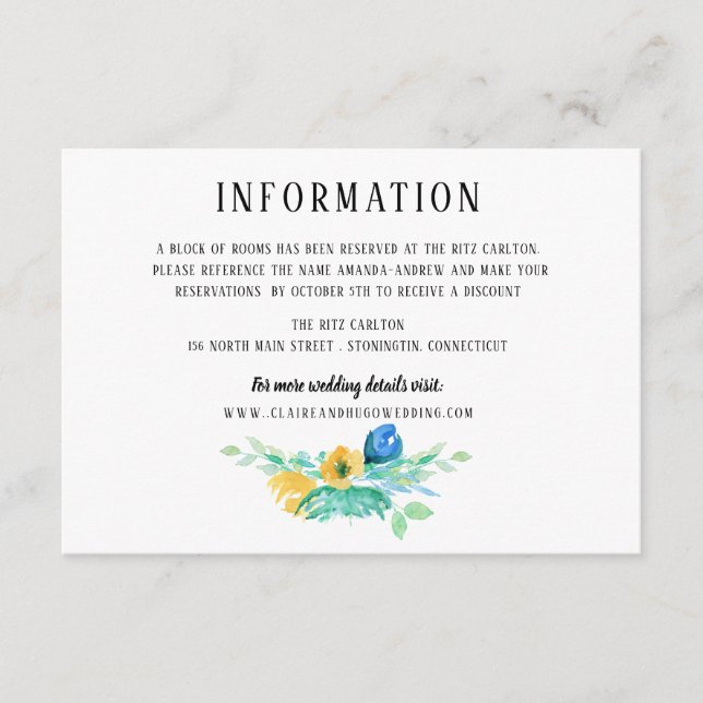 Hochzeitsinformationen über das Blaue Meer Begleitkarte (Vorderseite)