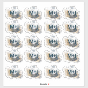 Hochzeitsinitalien Blau und Gold Gefallen Aufkleber