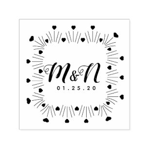 Hochzeitsinitialen im handgezeichneten Quadratrahm Permastempel