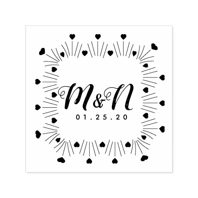 Hochzeitsinitialen im handgezeichneten Quadratrahm Permastempel (Design)