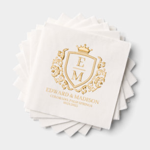 Hochzeitsinitialen Vintage-Wappen mit Krone Servietten Mit Folie