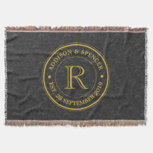 Hochzeitsjubiläum Gold Monogramm Schwarzes Leder Decke