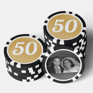 Hochzeitsjubiläums-Partygeschenk Schwarz & Gold Fo Pokerchips