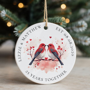 Hochzeitsjubiläumsfoto zweier Liebesvögel Keramik Ornament