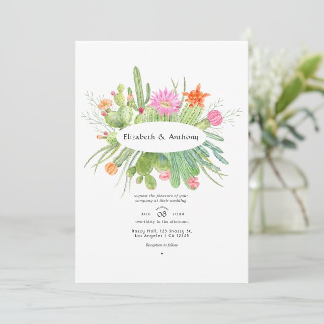 Hochzeitskaktus Einladung (Stehend Vorderseite)