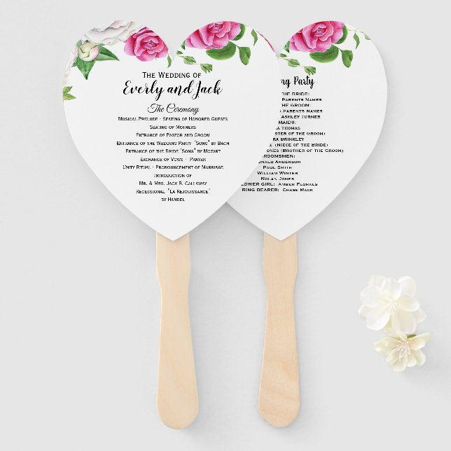 Hochzeitskalender Fan Blumenrosa Rosen Fächer (Vorne und Hinten)