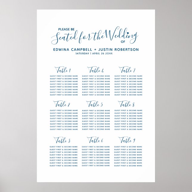 Hochzeitskalender für Blaue Schrift Poster (Vorne)
