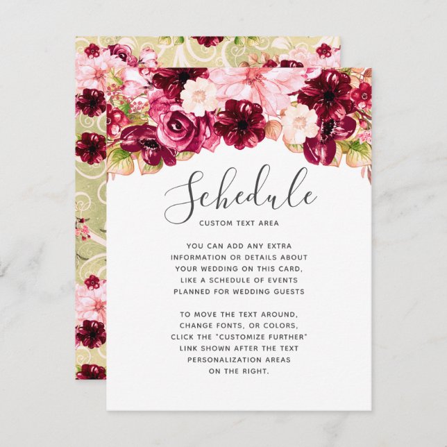 Hochzeitskalender für die Blumenbräune in Rosa Einladung (Vorne/Hinten)