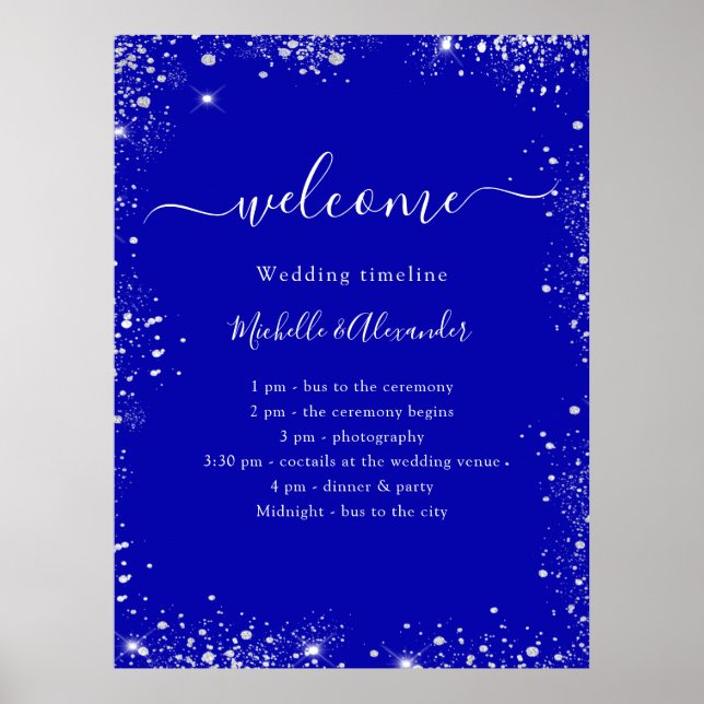 Hochzeitskalender für Royal Blue Glitzer Poster (Vorne)