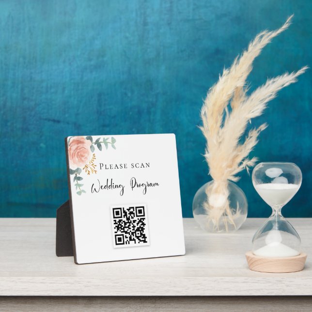 Hochzeitskalender QR-Code Blush Bloral Eukalyptus Fotoplatte (InSitu)
