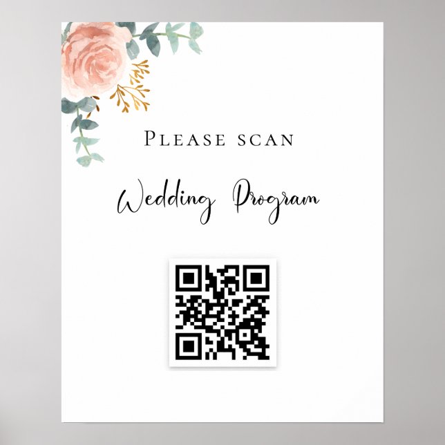 Hochzeitskalender QR-Code Blush Bloral Eukalyptus Poster (Vorne)