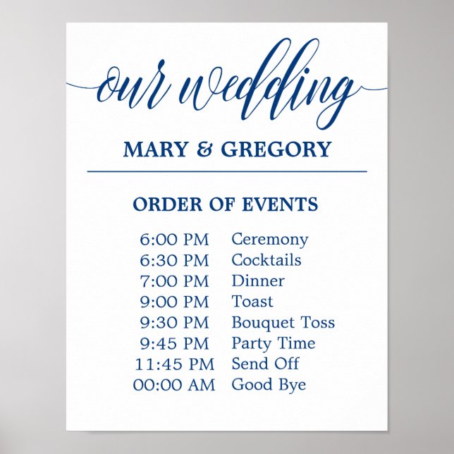 Hochzeitskalender Unterzeichnung in Navy Blue Call Poster (Vorne)