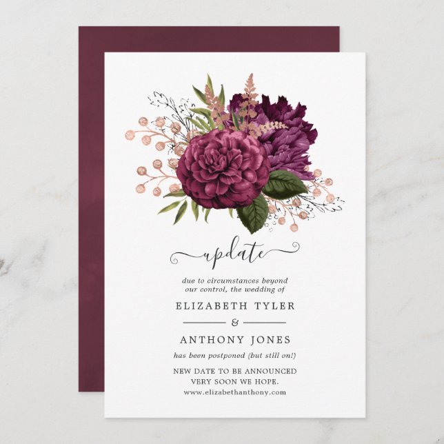 Hochzeitskalender von Marsala & Rose Einladung (Vorne/Hinten)