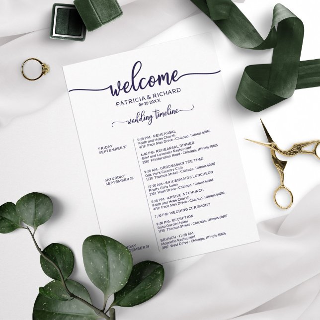 Hochzeitskalender Wochenende Elegante Chic Navy Bl Einladung (Von Creator hochgeladen)