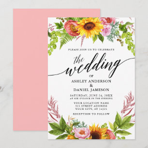 Hochzeitskalligrafie Sonnenblumenblume Einladung