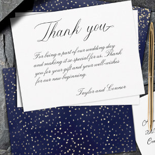 Hochzeitskalligraphie der Marine und Gold Dankeskarte