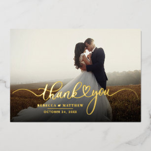 Hochzeitskalligraphie Foto Danke Gold Folieneinladung