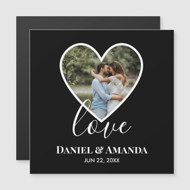 Hochzeitskalligraphie Foto Schwarzes Herz Rahmen M Magnetkarte (Vorne/Hinten)