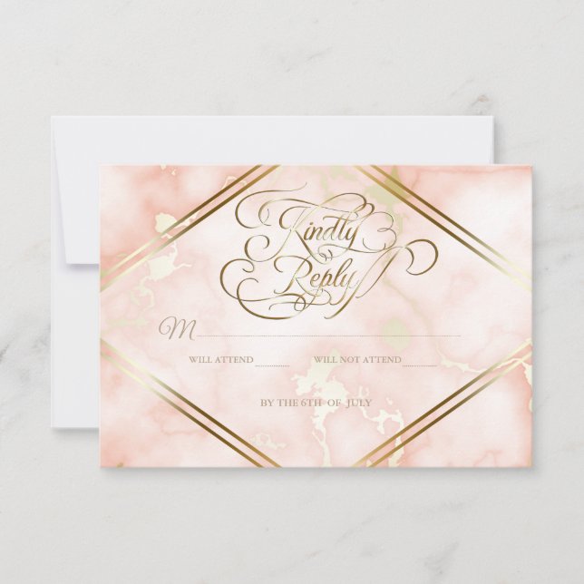 Hochzeitskalligraphie und Verzierte Goldmarmor-Ros RSVP Karte (Vorderseite)
