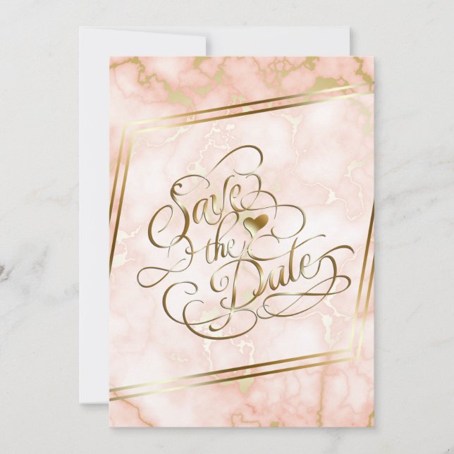 Hochzeitskalligraphie und Verzierte Goldmarmor-Ros Save The Date (Vorderseite)