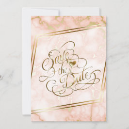 Hochzeitskalligraphie und Verzierte Goldmarmor-Ros Save The Date