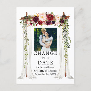 Hochzeitskanopie Burgund Floral ändern das Datum Postkarte