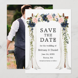 Hochzeitskanopie Foto Pink Dusty Blue Floral Save The Date