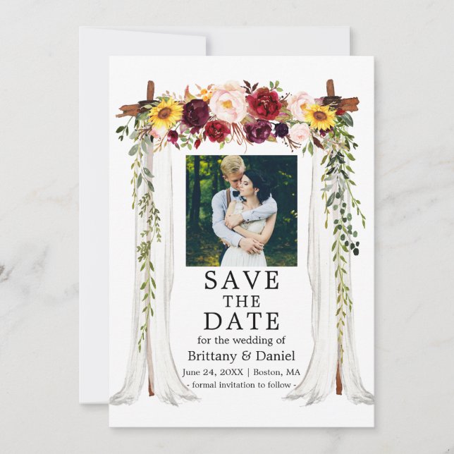 Hochzeitskanopie Wasserfarbe gemischtes Foto Save The Date (Vorderseite)